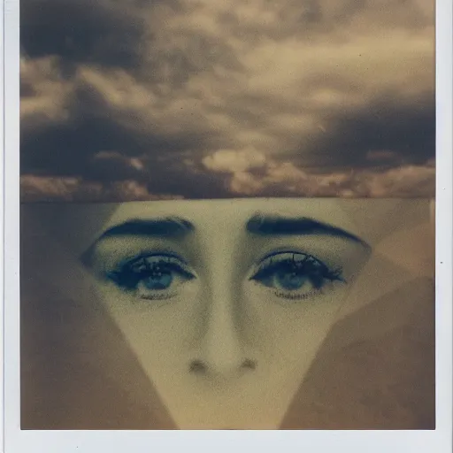 Image similar to polaroid of a surreal artsy dream scene, double exposure