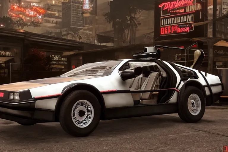 Image similar to 1 9 2 2 delorean by grand theft auto v, by red dead redemption 2, by cyberpunk 2 0 7 7