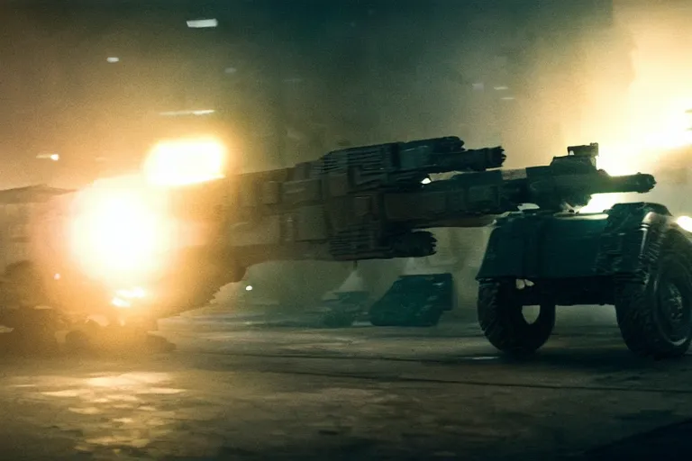 Image similar to vfx film, blade runner 2 0 4 9 futuristic soldiers shoot at enemy robots futuristic war, battlefield war zone, shootout, running, shooting, explosion, leaping, flat color profile low - key lighting award winning photography arri alexa cinematography, big crowd, hyper real photorealistic cinematic beautiful, atmospheric cool colorgrade