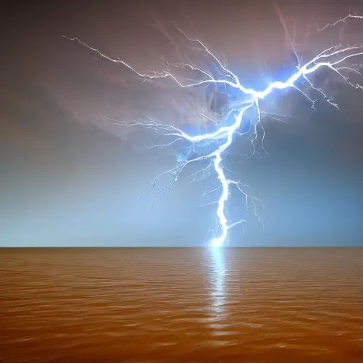 Prompt: blue lightning over water, dark, glassy, 4k, realistic