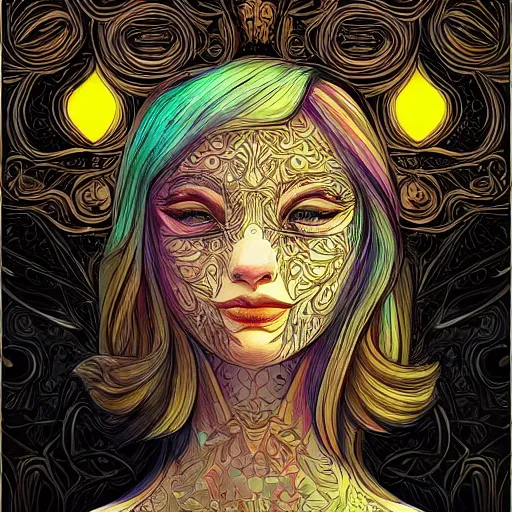 Image similar to the face of an incredibly gorgeous young woman dressed as garlic looking up, an ultrafine detailed illustration by james jean, intricate linework, bright colors, final fantasy, behance contest winner, vanitas, angular, altermodern, unreal engine 5 highly rendered, global illumination, radiant light, detailed and intricate environment