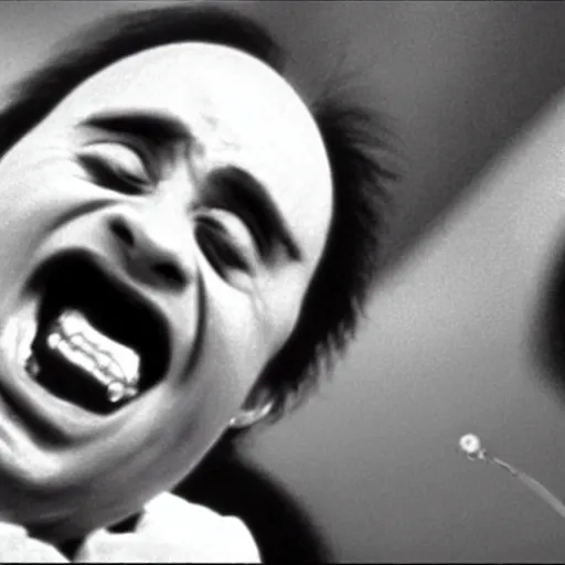 Image similar to A still of Danny Devito screaming in 2001: A Space Odyssey