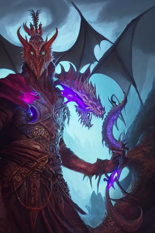 Image similar to epic dragon warlock character design, highly detailed, d & d, fantasy, highly detailed, digital painting, trending on artstation, concept art, sharp focus, illustration, global illumination, ray tracing, realistic shaded, art by artgerm and greg rutkowski and fuji choko and viktoria gavrilenko and hoang lap