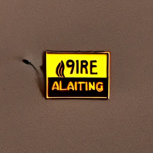 Image similar to a photo of a retro 1 9 7 0 s minimalistic clean fire warning label enamel pin, beautiful cinematic light, behance