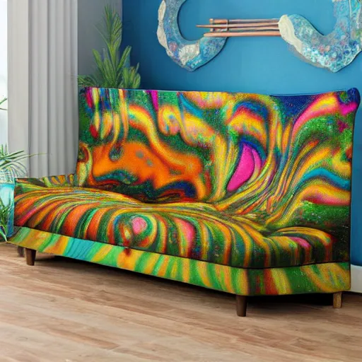 psychedelic trippy couch pine forest planets milky way | Stable ...