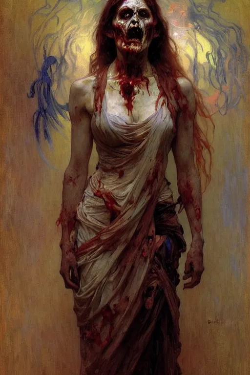 Prompt: zombie mummy, painting by daniel gerhartz, alphonse mucha, bouguereau, monet, detailed art, artstation