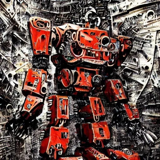 Prompt: a mech robot, anime robotic, abstract concept artwork, dynamic, artwork by vhils, photo realistic