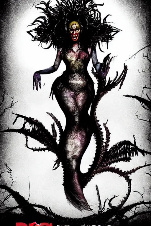 Image similar to drag queen monster in horrific eldritch horror movie poster