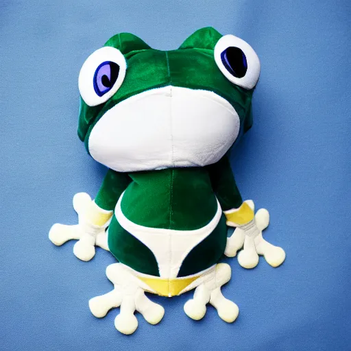 Image similar to frog wearing a sailor suit, plushie photography,