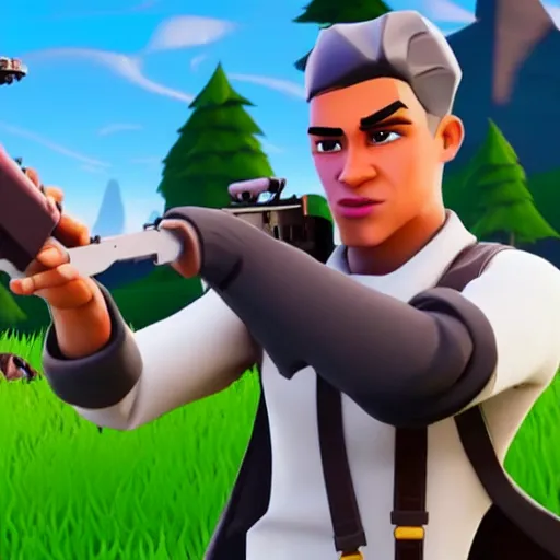 Image similar to james rodrigez in fortnite, gameplay, high quality