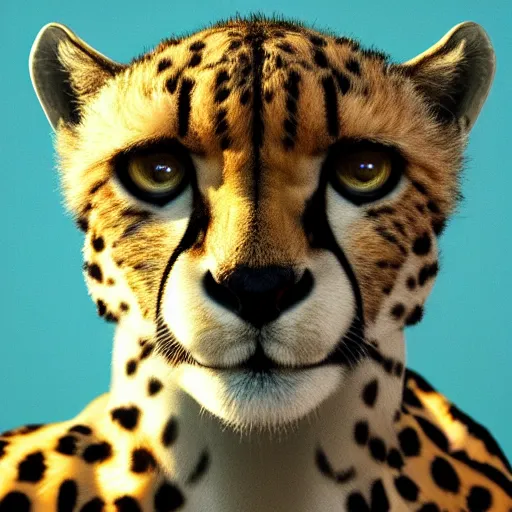 Image similar to closeup profile shot of a cheetah with neon spots, city lights, strong bokeh, dramatic, cinematic, high contrast, octane render, cgsociety, artstation, 4k