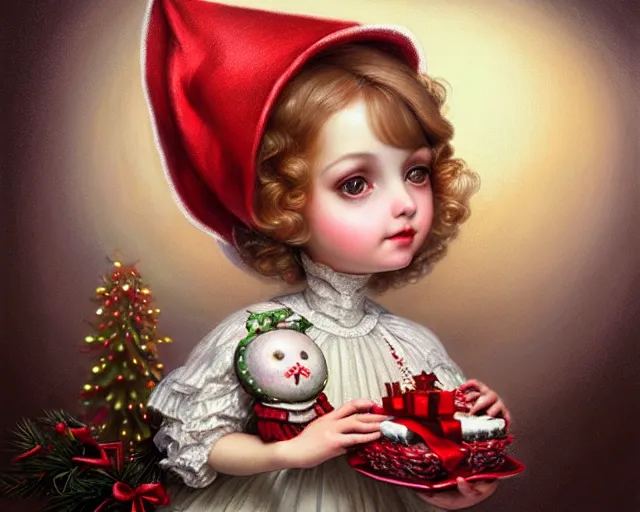 Image similar to closeup profile portrait of victorian christmas dinner, nicoletta ceccoli, mark ryden, lostfish, max fleischer, hyper realistic, artstation, illustration, digital paint, matte paint, vivid colors, bright, cheerful, detailed and intricate christmas environment