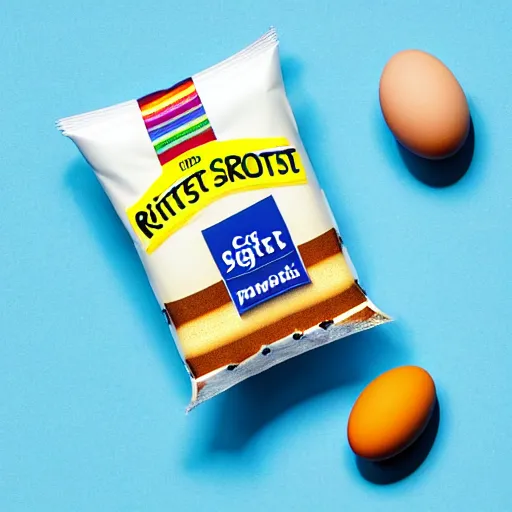 Prompt: Ritter Sport with egg flavour, product shot, packaging, photo