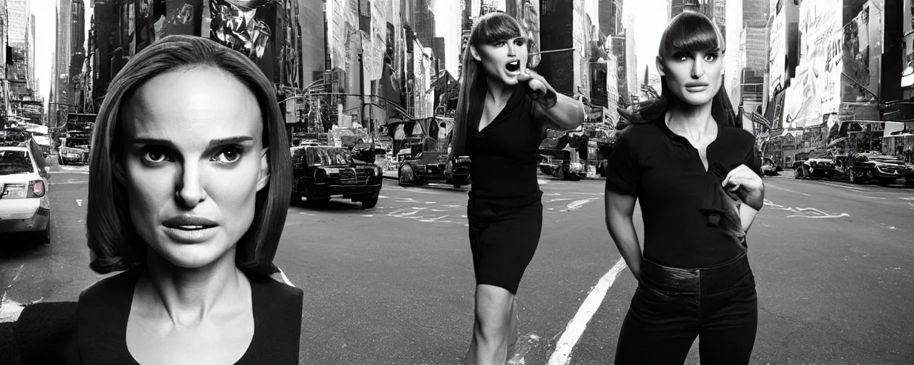 Image similar to “ the incredible hulk with the face of natalie portman, film still, studio lighting, on a busy street of new york city ”