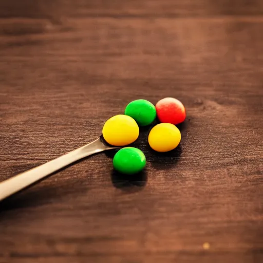 Image similar to still life photography of a skittle in a spoon