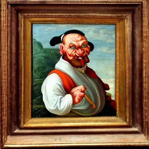 Image similar to a renaissance style portrait painting of Popeye