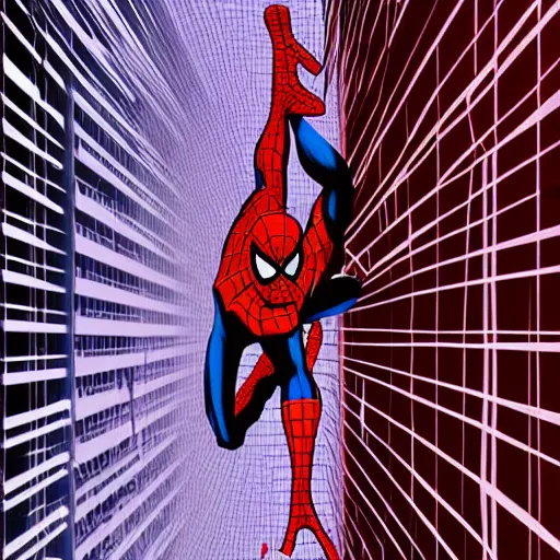 Image similar to spectacular spider man on vertical wall, chromatic aberration, medium level shot, illustration, concept art,