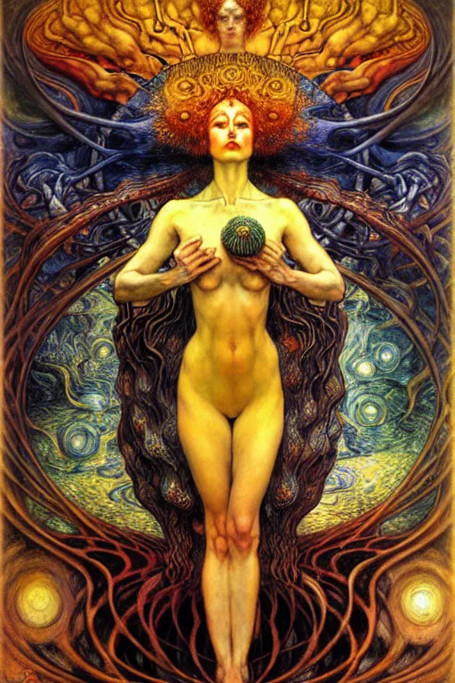 Image similar to Divine Chaos Engine by Karol Bak, Jean Delville, William Blake, Gustav Klimt, and Vincent Van Gogh, symbolist, visionary