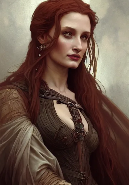 Prompt: sansa angeline jolie gessica chastain old mummy, intricate, elegant, highly detailed, digital painting, artstation, concept art, smooth, sharp focus, illustration, art by artgerm and greg rutkowski and alphonse mucha and william - adolphe bouguereau