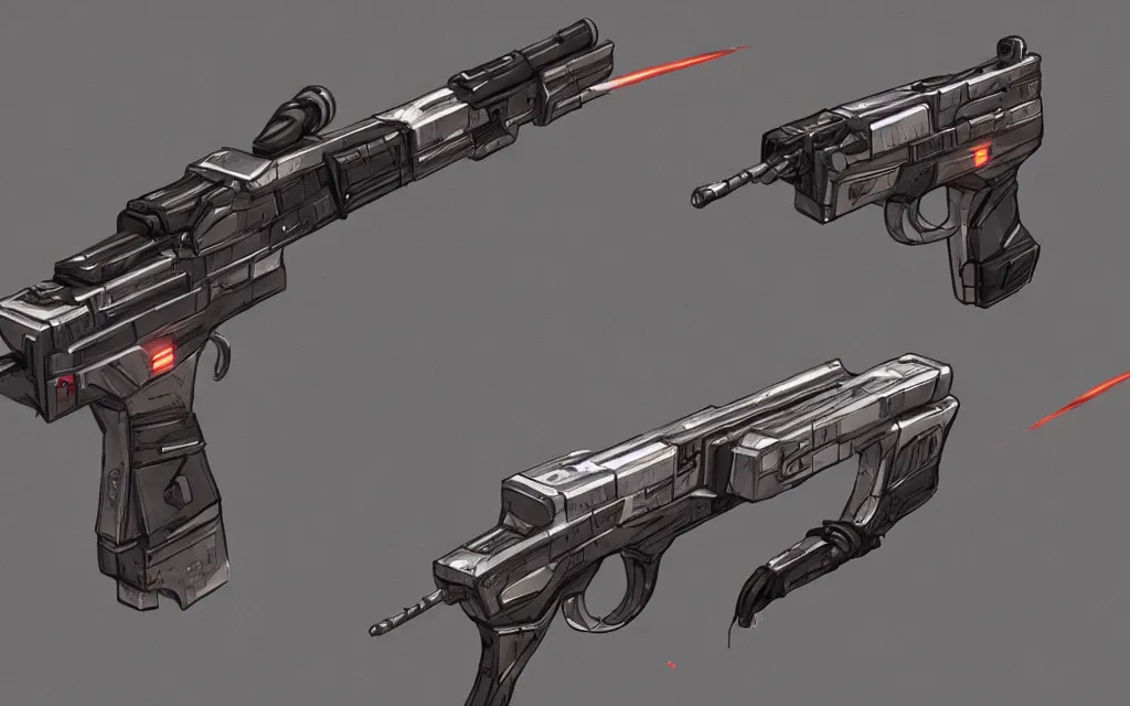 Prompt: a cyberpunk gun in future , designed by Feng Zhu, concept art, trending on artstation