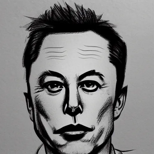 Image similar to a pencil sketch of a poorly drawn Elon Musk, incorrect proportions, abstract, surreal