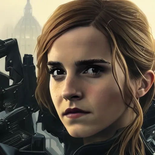 Image similar to a highly detailed matte portrait of emma watson as black widow, spy novel by tom clancy, unreal engine, volumetric lighting, exquisite detail, 8 k, art by greg rutkowski and alphonse mucha