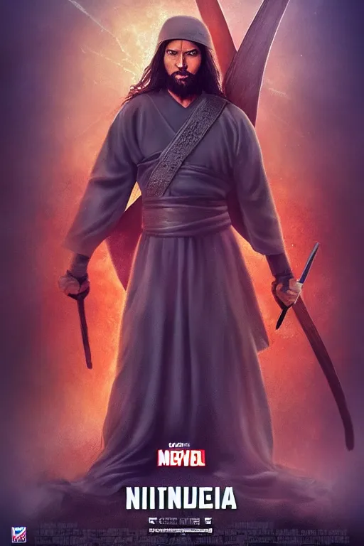 Prompt: Ninja Jesus, movie poster, MCU, fiction, trending on twitter, artstationHD, artstationHQ, HD 8K