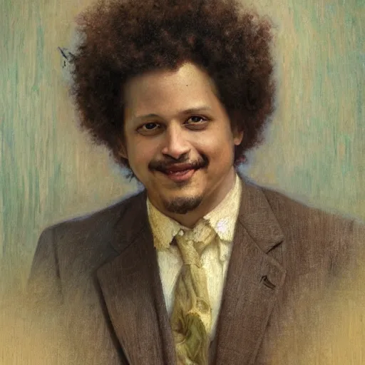 Image similar to highley detailed potrait of eric andre, painting by gaston bussiere, craig mullins, j. c. leyendecker, lights, art by ernst haeckel, john william godward, hammershøi,