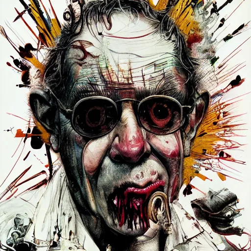 Image similar to Graphic Illustration, Creative Design, Good vs Evil, Biopunk, Body horror, by Ralph Steadman, Francis Bacon, Hunter S Thompson