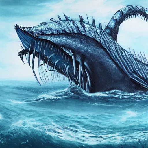 Image similar to an all consuming fish leviathan in the sea, concept art, realistic