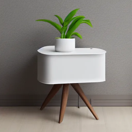 Prompt: white zen clean modern minimalist bedside - table with plant