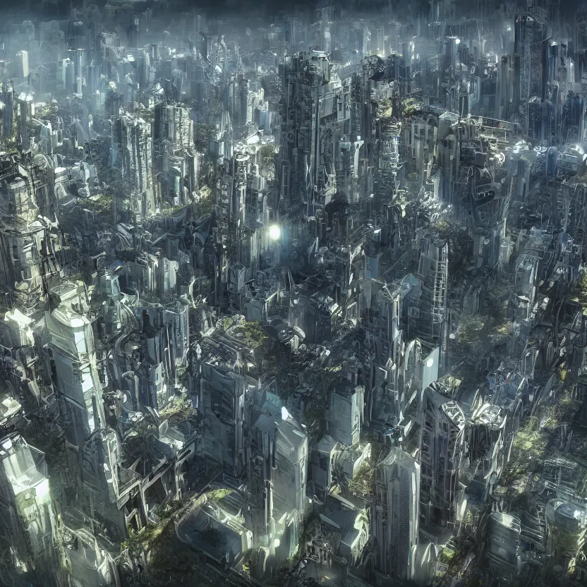 Image similar to highly detailed arcology city in a utopian future, digital art, cinematic shot