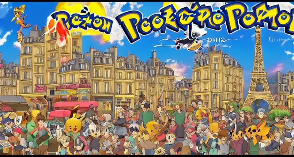 Image similar to paris in pokemon city style, golden hour