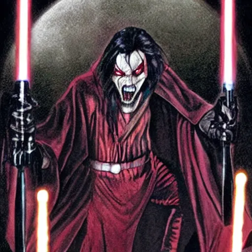 Prompt: morbius with a lightsaber in his hands
