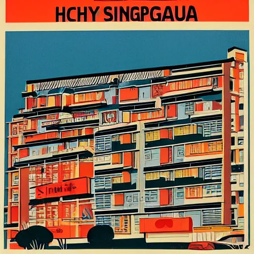 Prompt: A 1980s poster for a Singaporean HDB flat
