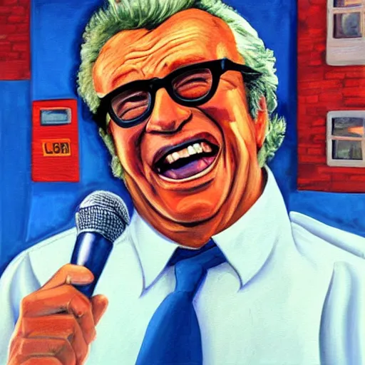 Image similar to painting of harry caray singing in press box