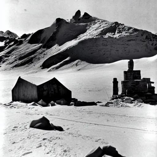 Image similar to photographs of secret 1 9 4 0's expedition to antarctica featuring ancient ruins