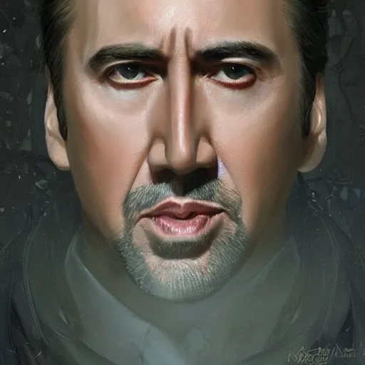 Image similar to nicholas cage does what he likes most, intricate, elegant, highly detailed, digital painting, trending on artstation, concept art, smooth sharp focus, illustration, art by artgerm and greg rutkowski