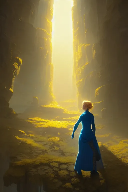 Prompt: invisible woman wearing a tunic made of yellow paper, stephen bliss, unreal engine, fantasy art by greg rutkowski, rhads, ferdinand knab, makoto shinkai and lois van baarle, ilya kuvshinov, rossdraws, tom bagshaw, global illumination, radiant light