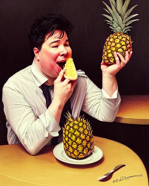 Prompt: Portrait of a drunk Michael Mcintyre eating a pineapple in a nightclub in Porto,real life skin, intricate, elegant, highly detailed, artstation, concept art, smooth, sharp focus, art by artgerm and greg rutkowski and alphonse mucha