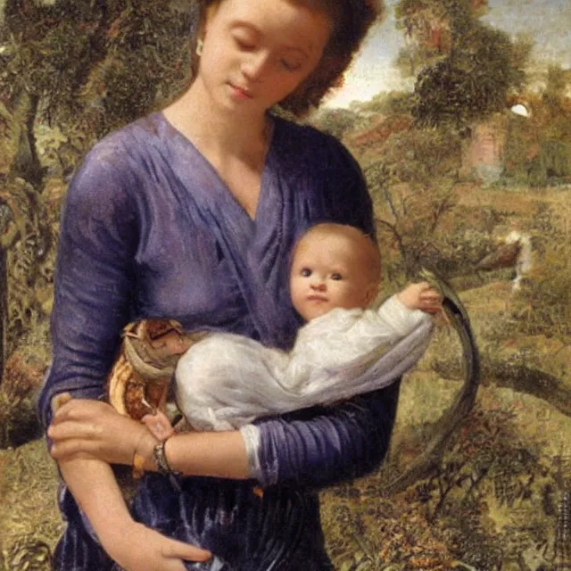 Image similar to eve holding baby over snake