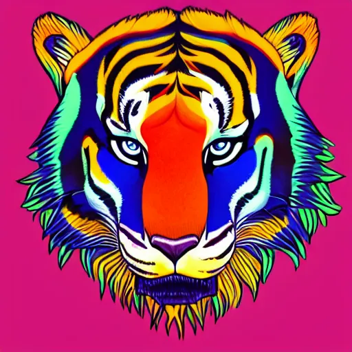 Image similar to colourful breathtakingly weird beautiful powerful magical wonderfully majestic beautifully cool isometric tiger, 8 k artstation