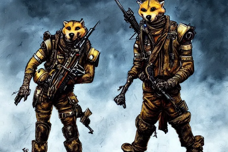 Image similar to a good ol'weasel fursona ( from the furry fandom ), heavily armed and armored facing down armageddon in a dark and gritty version from the makers of mad max : fury road. witness me.