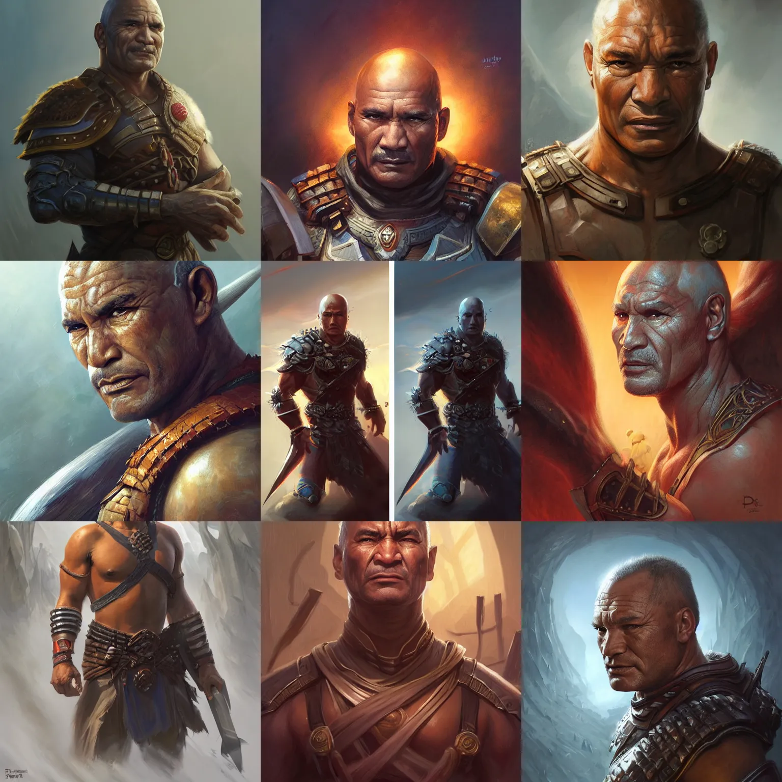 Image similar to warrior, temuera morrison, D&D, fantasy, portrait, highly detailed, digital painting, trending on artstation, concept art, sharp focus, illustration, art by artgerm and greg rutkowski and magali villeneuve