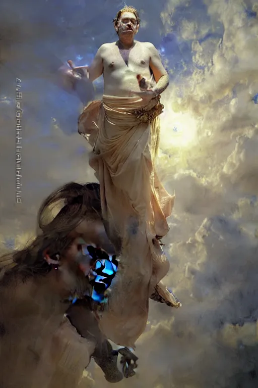 Image similar to beautiful impressionistic oil painting portrait of ancient roman god emperor steve buscemi ascending wearing the civic crown levitating in religious pose, art by anders zorn, wonderful masterpiece by greg rutkowski, expressive brush strokes, beautiful cinematic light, american romanticism by greg manchess, jessica rossier