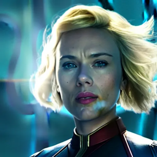 Image similar to film still of Scarlett Johansson as Captain Marvel in Captain Marvel