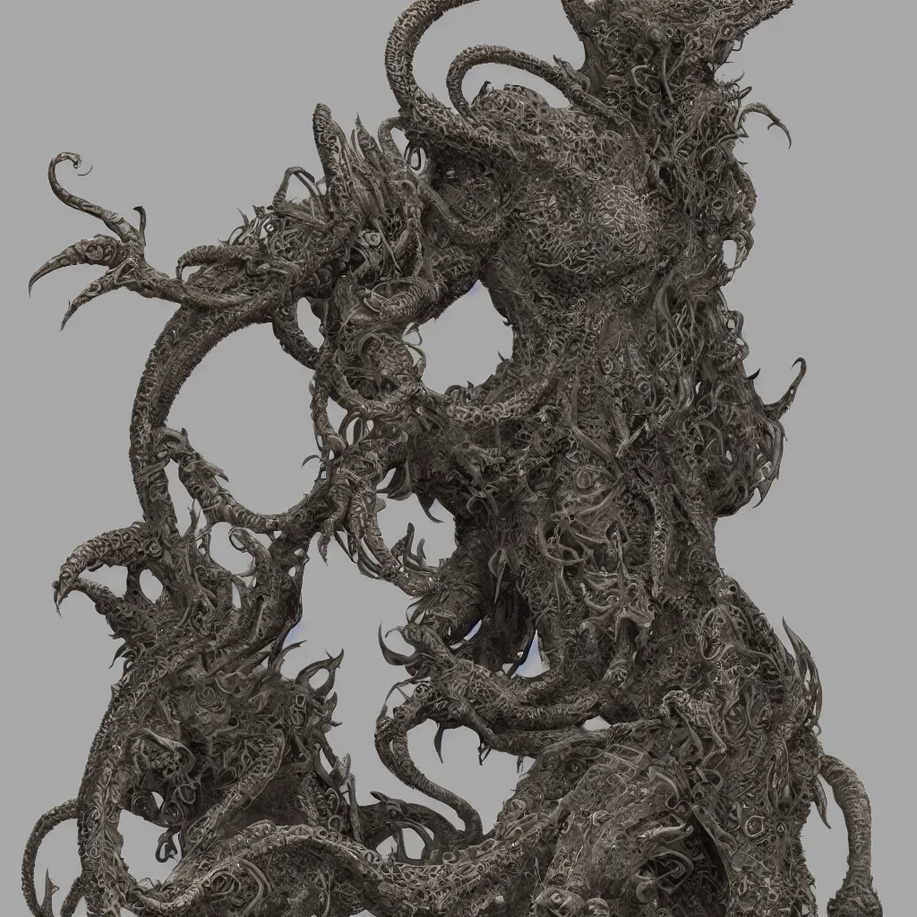 Image similar to a ancient cthulhu goddess, fantasy, intricate, highly detailed, artstation, zbrush, concept art, smooth, octane render sharp focus, full color