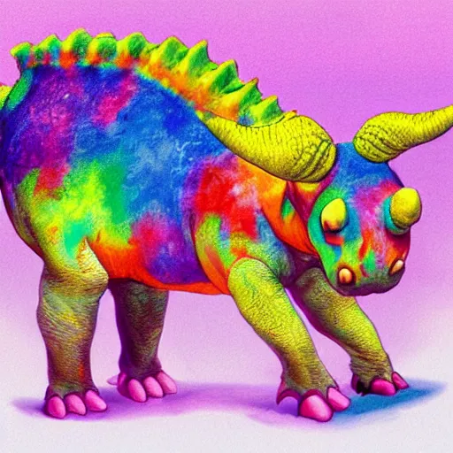 Image similar to a triceratops in a tutu, hyper realistic, vivid colors