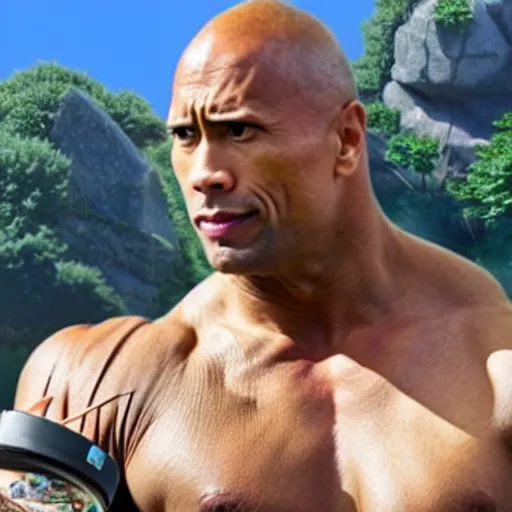 Image similar to dwayne the rock johnson as pokemon go pokemon screenshot from pokemon go