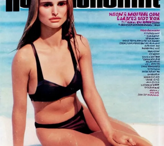 Prompt: natalie portman 1 8 years old on the cover of sports illustrated swimsuit edition magazine